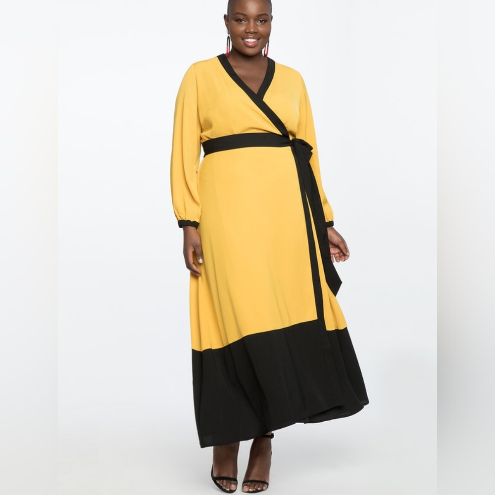 Eloquii Black And Yellow Wap Maxi Dress Size 20